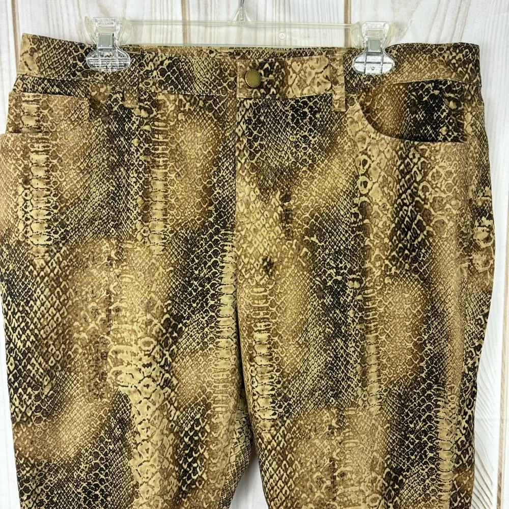 Ralph Lauren Snakeskin Hi-Rise Pants Ankle Zippers Tapered Leg Tan Black Size 10 - Picture 3 of 13